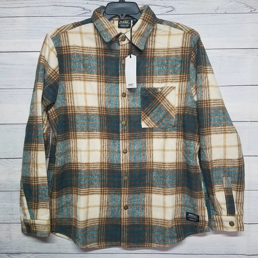 Wesc Oden Plaid Overshirt Unisex Mens Large (Womens XL) Cloud Cream